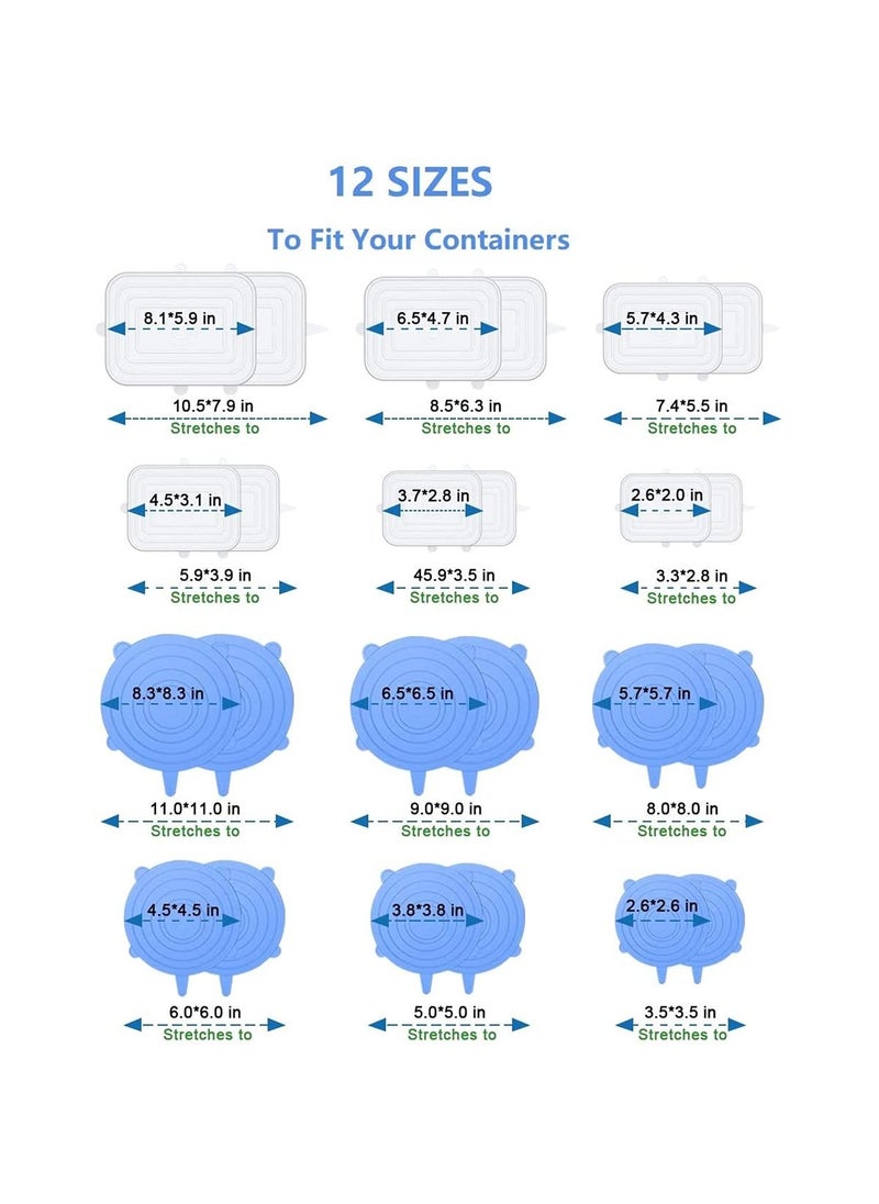 KASTWAVE - Silicone Stretch Lids 12 Pack Reusable Silicone Food Covers Expandable To Fit Various Shape of Containers Dishes Bowls Alternative To Cling Film Non-Toxic - Image 1