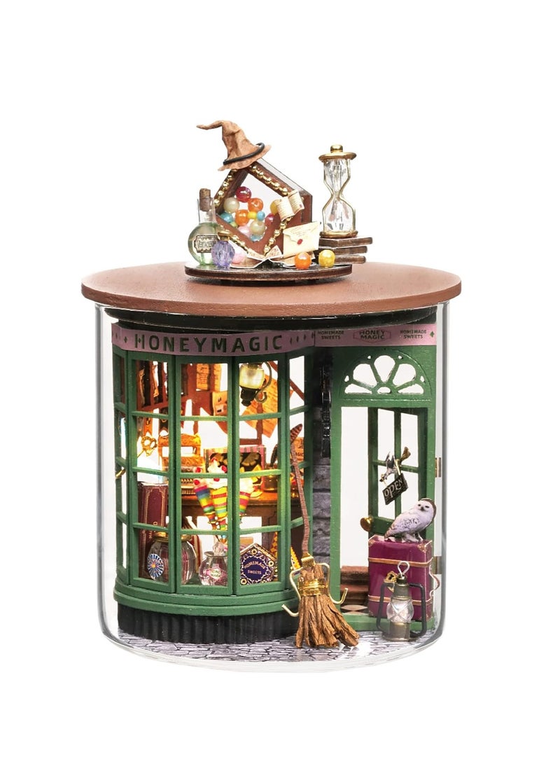 Dollhouse DIY Miniature Wooden Furniture Kit, Mini Handmade Dollhouse Model with Dust Cover and LED, 1:24 Scale Creative Woodworking Toy, Desktop Ornaments, Suitable for Friends Birthday Gift (Magic Shop) - Image 1