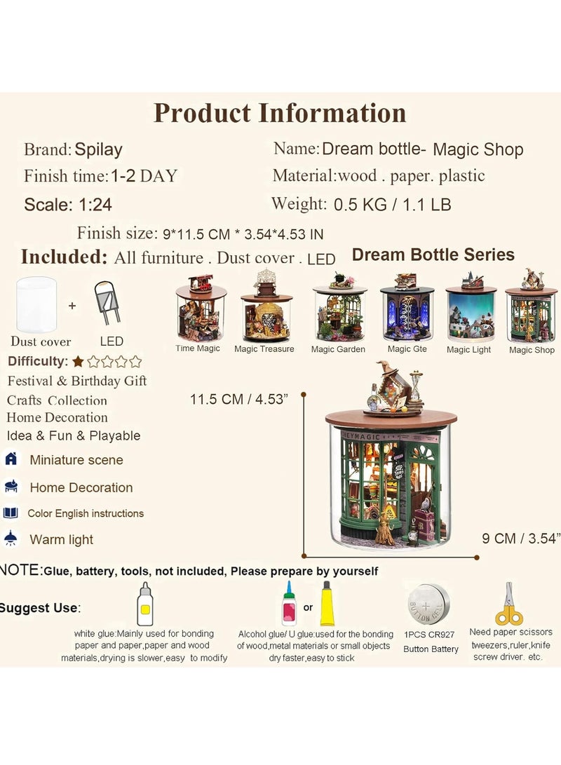 Dollhouse DIY Miniature Wooden Furniture Kit, Mini Handmade Dollhouse Model with Dust Cover and LED, 1:24 Scale Creative Woodworking Toy, Desktop Ornaments, Suitable for Friends Birthday Gift (Magic Shop) - Image 2