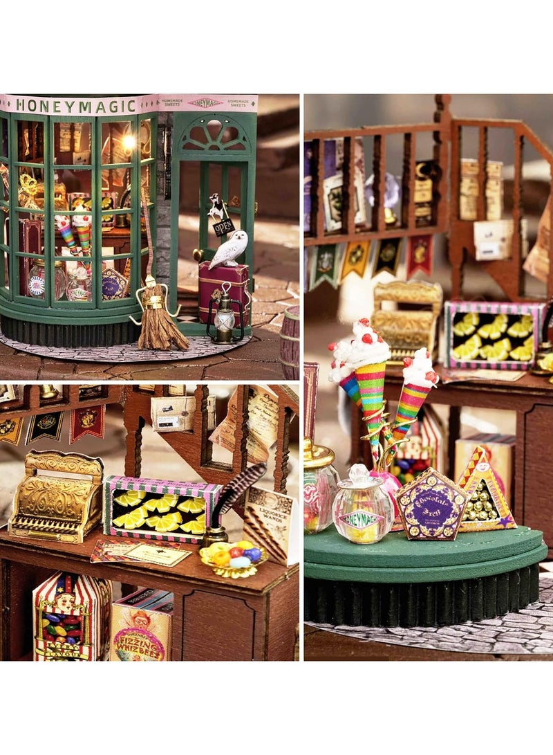 Dollhouse DIY Miniature Wooden Furniture Kit, Mini Handmade Dollhouse Model with Dust Cover and LED, 1:24 Scale Creative Woodworking Toy, Desktop Ornaments, Suitable for Friends Birthday Gift (Magic Shop) - Image 3