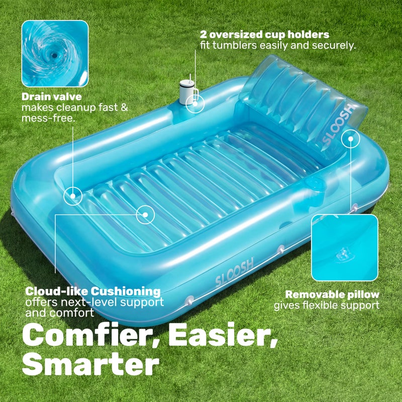 SLOOSH Inflatable Tanning Pool Lounger Float, 85" x 57" Extra Large Pool Floats Adult with Pillow, 4 in 1 Suntan Tub Raft Floatie,Sunbathing Bed Lounge for Water Blow Up Ball Pit Party Gifts, XL-Blue - Image 4