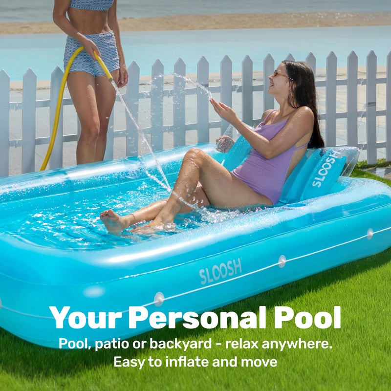 SLOOSH Inflatable Tanning Pool Lounger Float, 85" x 57" Extra Large Pool Floats Adult with Pillow, 4 in 1 Suntan Tub Raft Floatie,Sunbathing Bed Lounge for Water Blow Up Ball Pit Party Gifts, XL-Blue - Image 3