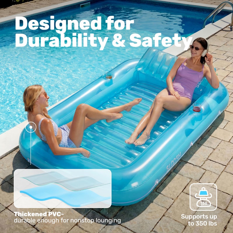 SLOOSH Inflatable Tanning Pool Lounger Float, 85" x 57" Extra Large Pool Floats Adult with Pillow, 4 in 1 Suntan Tub Raft Floatie,Sunbathing Bed Lounge for Water Blow Up Ball Pit Party Gifts, XL-Blue - Image 5