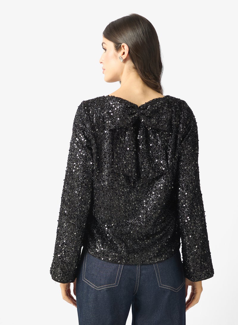 فيرو مودا بلوزة بأكمام طويلة بتفاصيل فيونكة من مجموعة - Image 2