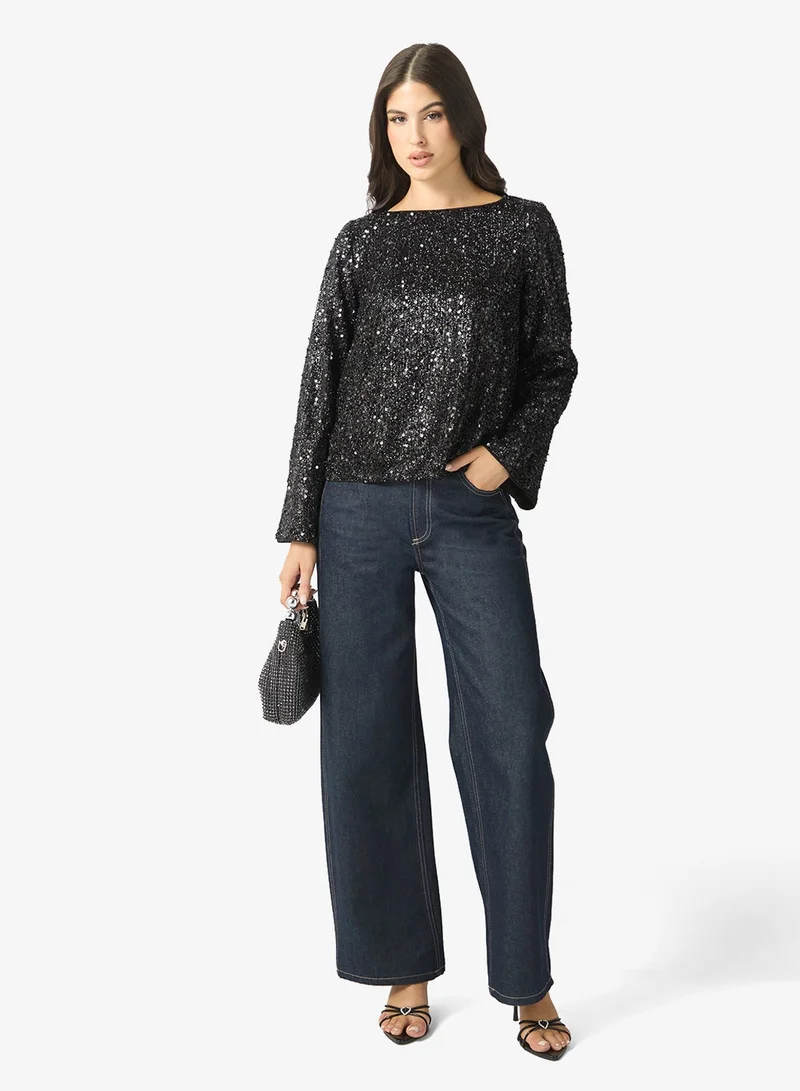 VERO MODA Vmnaja Sequence Bow Detail Long Sleeve Top