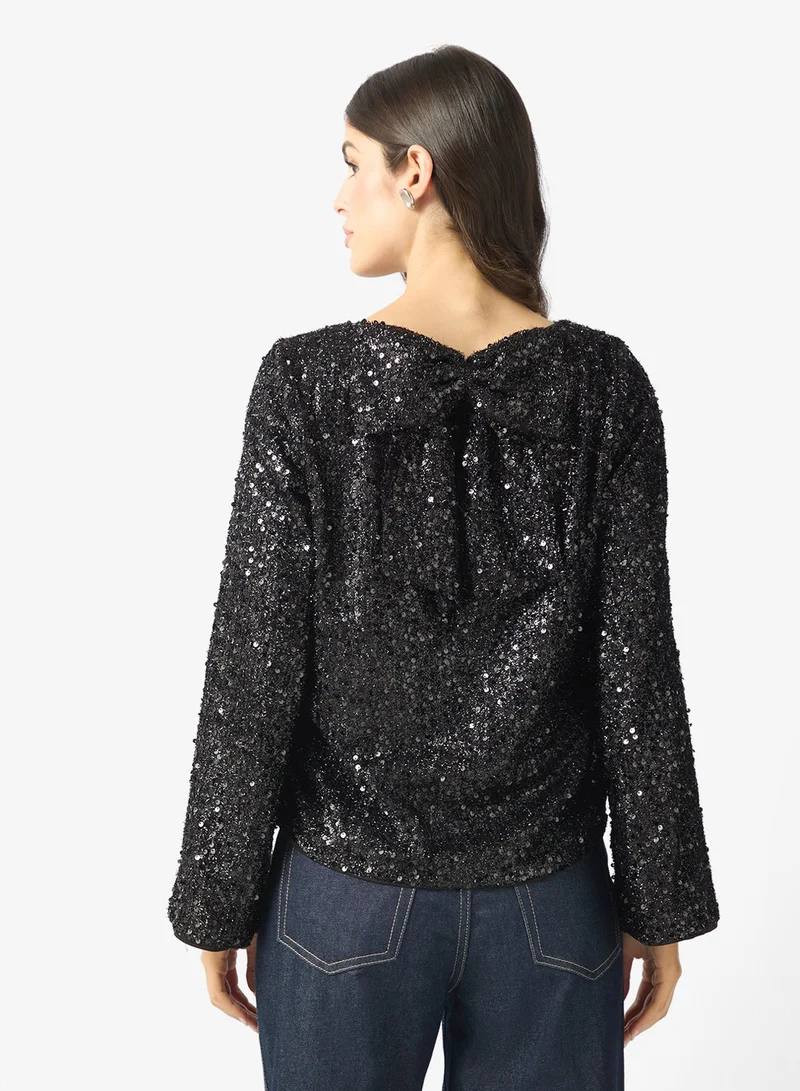 VERO MODA Vmnaja Sequence Bow Detail Long Sleeve Top