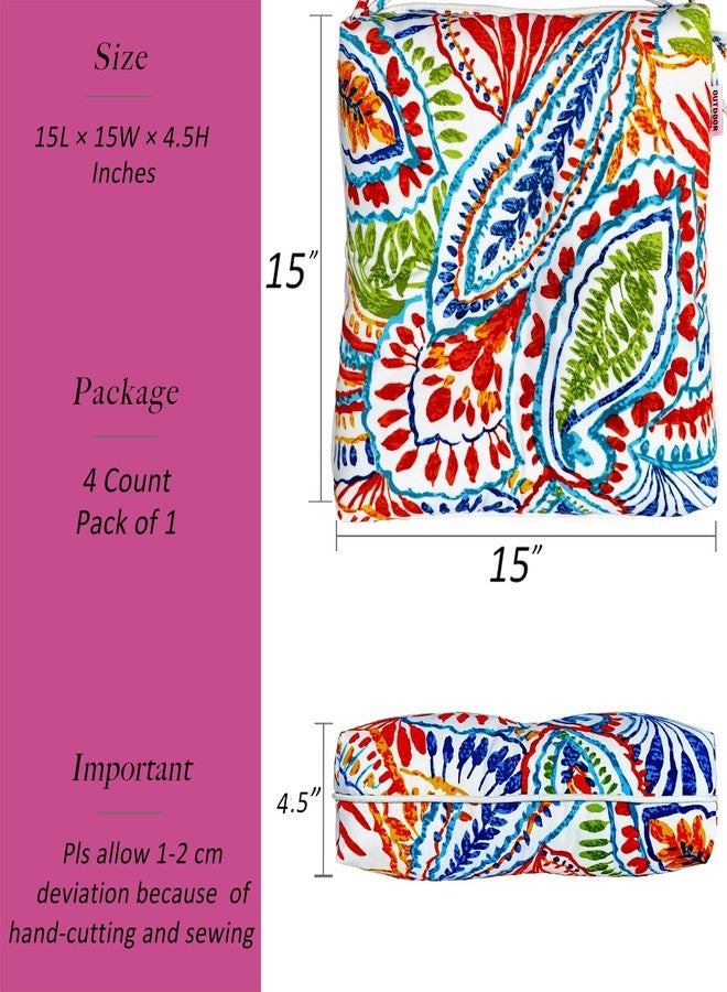 JMGBird Pack of 4 Square Chair Cushions - Water-Resistant Dining Chair Pads 16"x16"x4" Paisley Pattern for Indoor/Outdoor Patio Furniture - Image 2