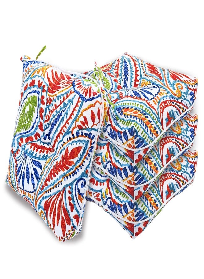 JMGBird Pack of 4 Square Chair Cushions - Water-Resistant Dining Chair Pads 16"x16"x4" Paisley Pattern for Indoor/Outdoor Patio Furniture - Image 1