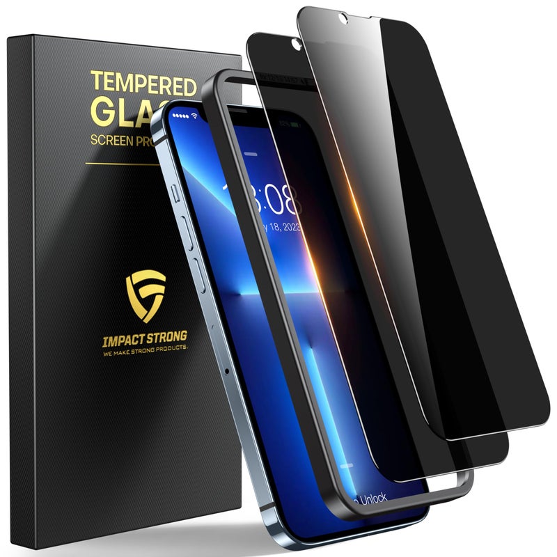 ImpactStrong Anti-Spy Privacy Screen Protector for iPhone 14 Plus/iPhone 13 Pro Max (6.7-Inch), 9H Tempered Glass, Shatter-Resistant, Anti-Scratch, Easy Install Kit, Case Friendly, 2-Pack - Image 1