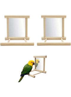 SYOSI 2 Pcs Parrot Bird Mirror Bird Stand Perch with Mirror Birdcage Perches Mirror Chew Toy Cockatoo Cage Wood Toy for African Grey Macaw Parakeet Cockatiels Conure Lovebirds  - Image 1