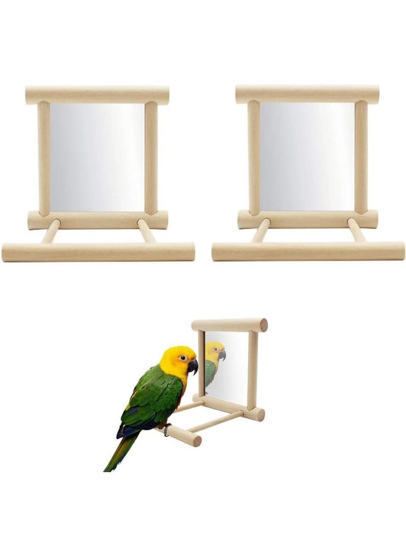 SYOSI 2 Pcs Parrot Bird Mirror Bird Stand Perch with Mirror Birdcage Perches Mirror Chew Toy Cockatoo Cage Wood Toy for African Grey Macaw Parakeet Cockatiels Conure Lovebirds  - Image 1