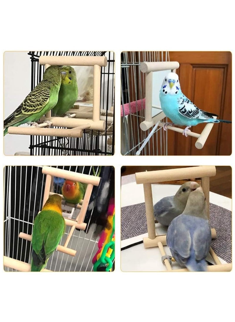 SYOSI 2 Pcs Parrot Bird Mirror Bird Stand Perch with Mirror Birdcage Perches Mirror Chew Toy Cockatoo Cage Wood Toy for African Grey Macaw Parakeet Cockatiels Conure Lovebirds  - Image 4