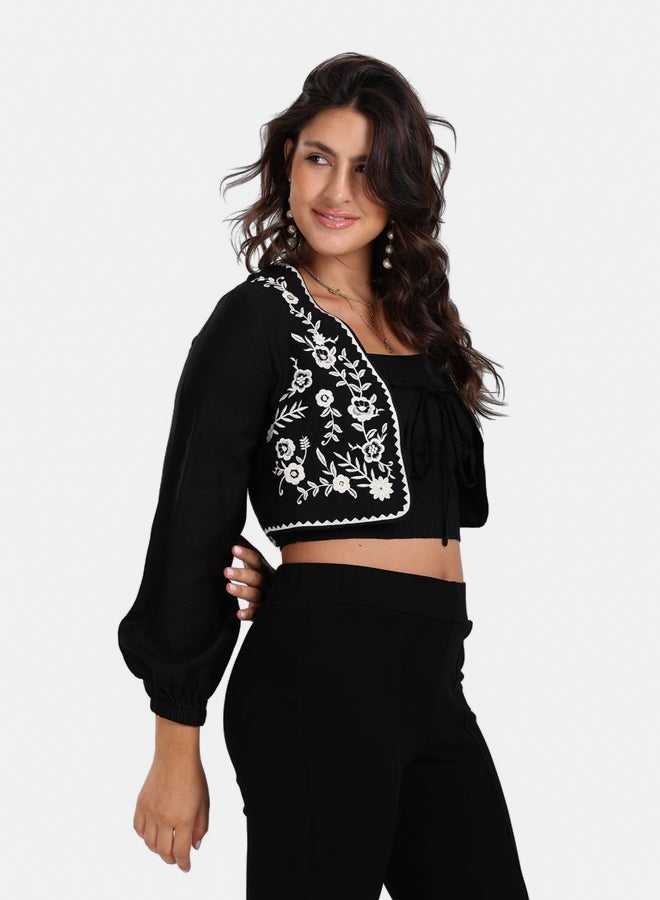 Clue Embroidered Cropped Jacket  - Image 2