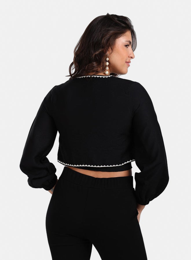 Clue Embroidered Cropped Jacket  - Image 3