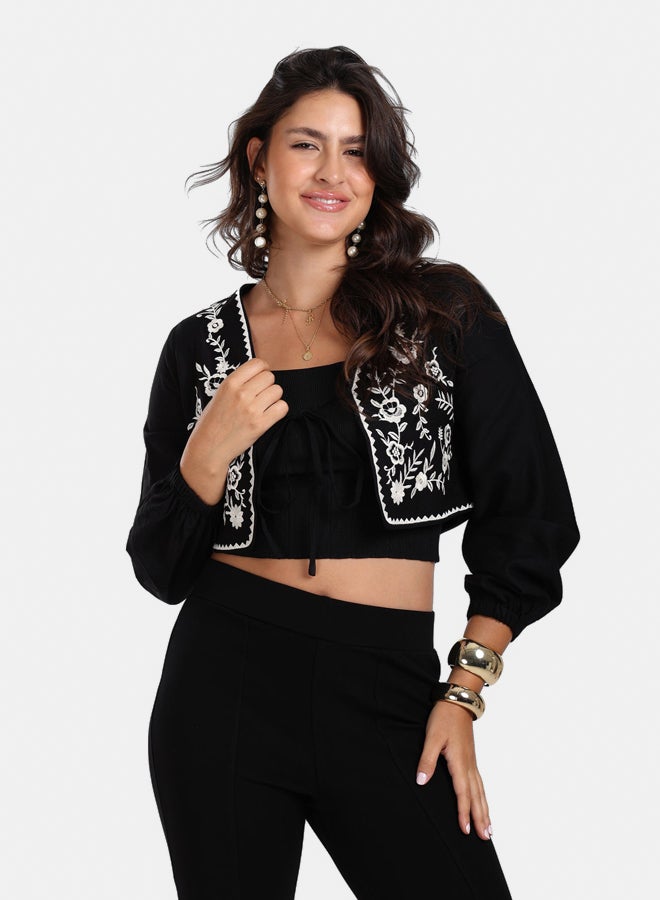 Clue Embroidered Cropped Jacket  - Image 1