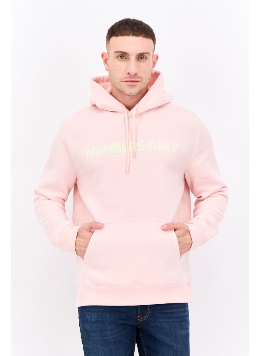 MEMBERS ONLY - Men Hooded Embroidered Logo Long Sleeves Sweatshirt, Pink - Image 1