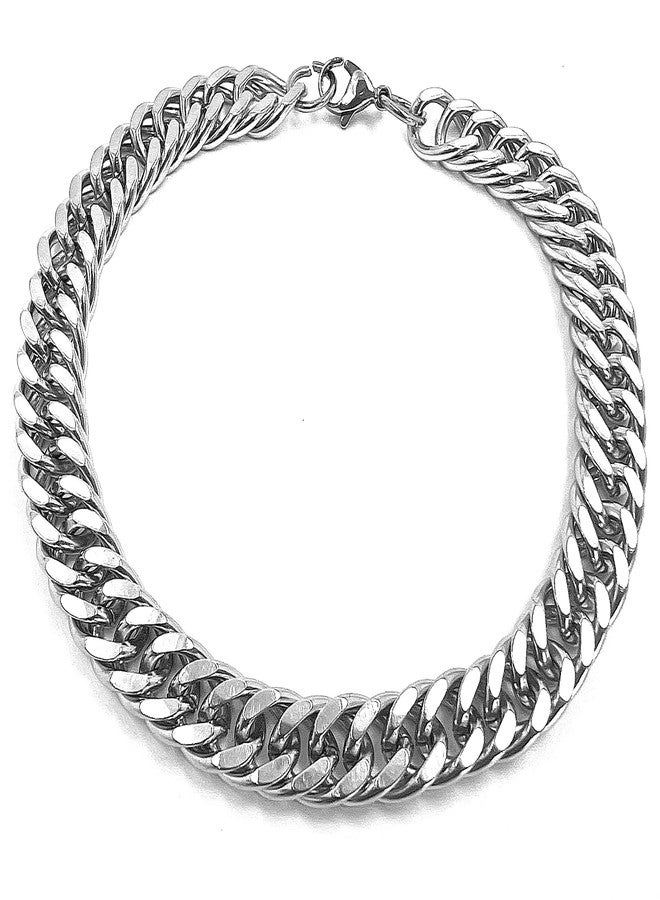 THE MEN THING Pure Stainless Steel Cuban Link Figaro Chain Bracelet, American trending Style -Double rope chain Bracelet for Men & Boy (10mm - 9 inch) - Image 1