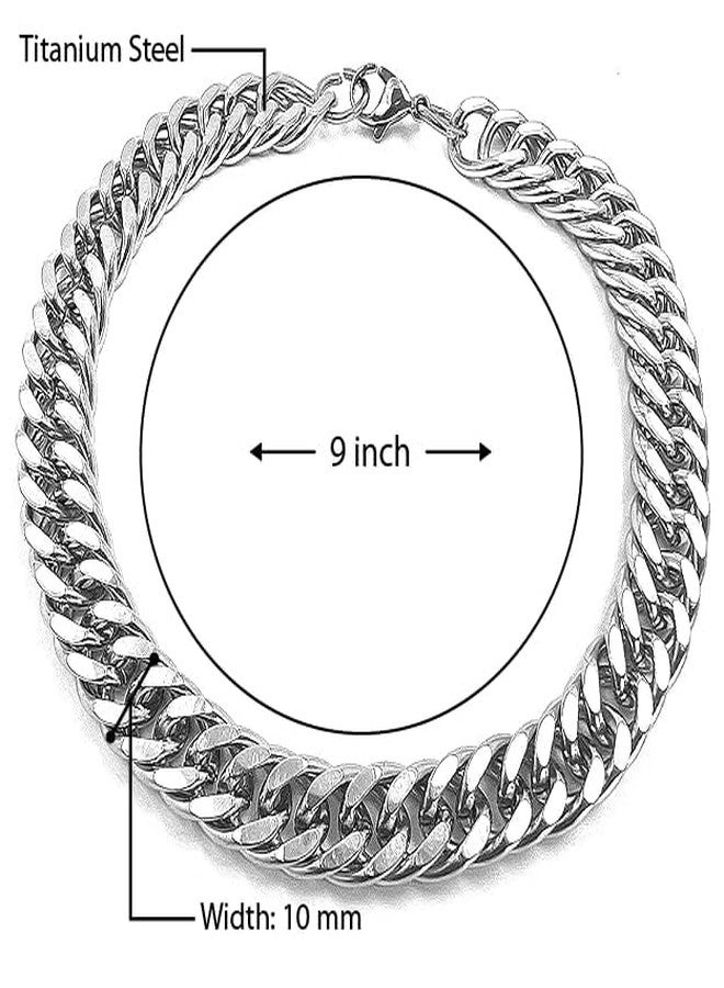 THE MEN THING Pure Stainless Steel Cuban Link Figaro Chain Bracelet, American trending Style -Double rope chain Bracelet for Men & Boy (10mm - 9 inch) - Image 3