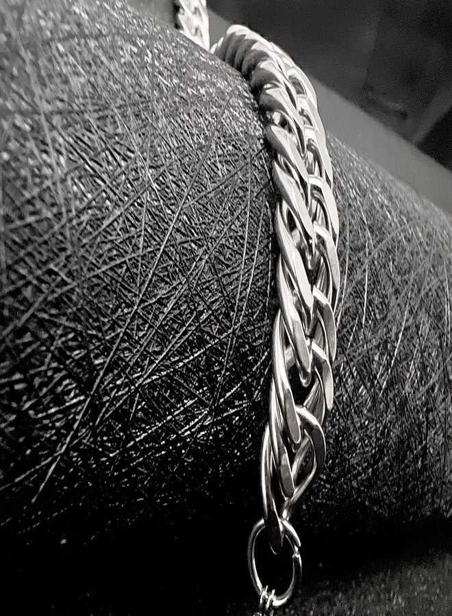 THE MEN THING Pure Stainless Steel Cuban Link Figaro Chain Bracelet, American trending Style -Double rope chain Bracelet for Men & Boy (10mm - 9 inch) - Image 5