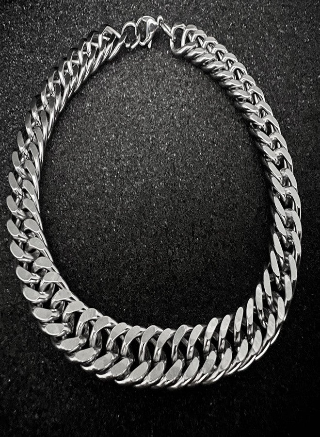THE MEN THING Pure Stainless Steel Cuban Link Figaro Chain Bracelet, American trending Style -Double rope chain Bracelet for Men & Boy (10mm - 9 inch) - Image 4