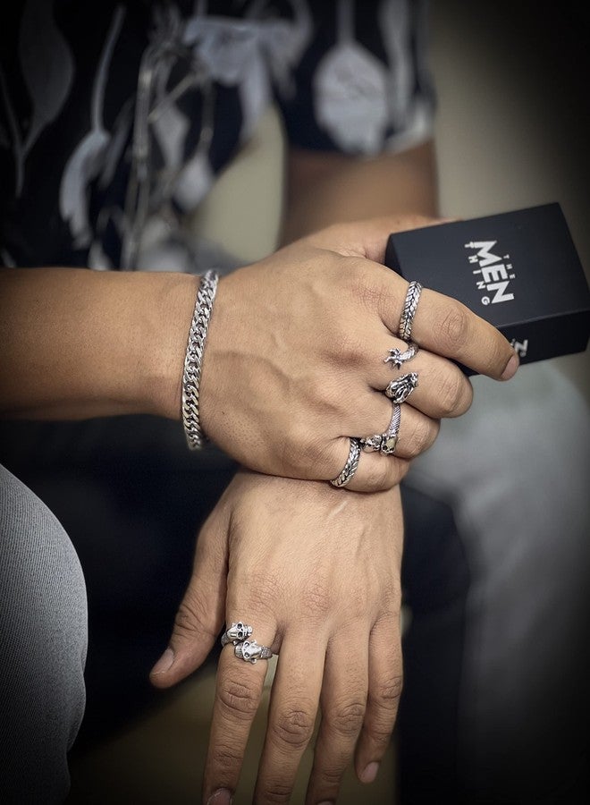 THE MEN THING Pure Stainless Steel Cuban Link Figaro Chain Bracelet, American trending Style -Double rope chain Bracelet for Men & Boy (10mm - 9 inch) - Image 2