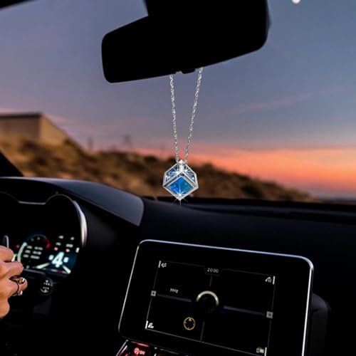 Sylvil Bling Diamond Cube Car Rear View Mirror Charms, Crystal Sun Catcher Hanging Ornament for Automotive, Home Decor, Universal Vehicle Pendant Accessories for Women Girls (Blue) - Image 5