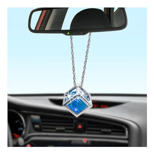 Sylvil Bling Diamond Cube Car Rear View Mirror Charms, Crystal Sun Catcher Hanging Ornament for Automotive, Home Decor, Universal Vehicle Pendant Accessories for Women Girls (Blue) - Image 1