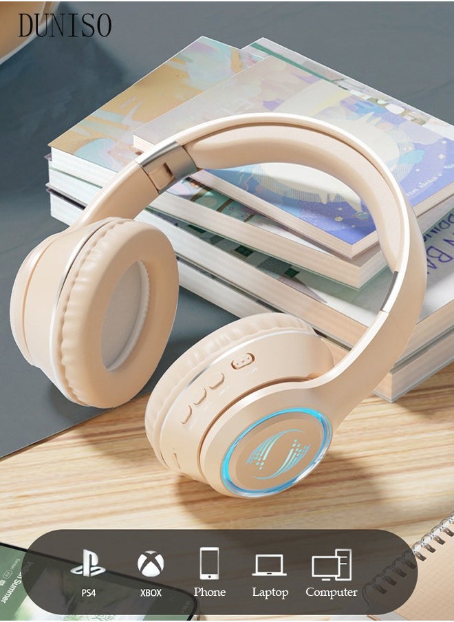 DUNISO Wireless Headphones Bluetooth With 7 Colors LED Light Over Ear Headset Gaming Headphones with HiFi Stereo Microphone and Soft Earpads for Cellphone PC Home Office  - Image 3