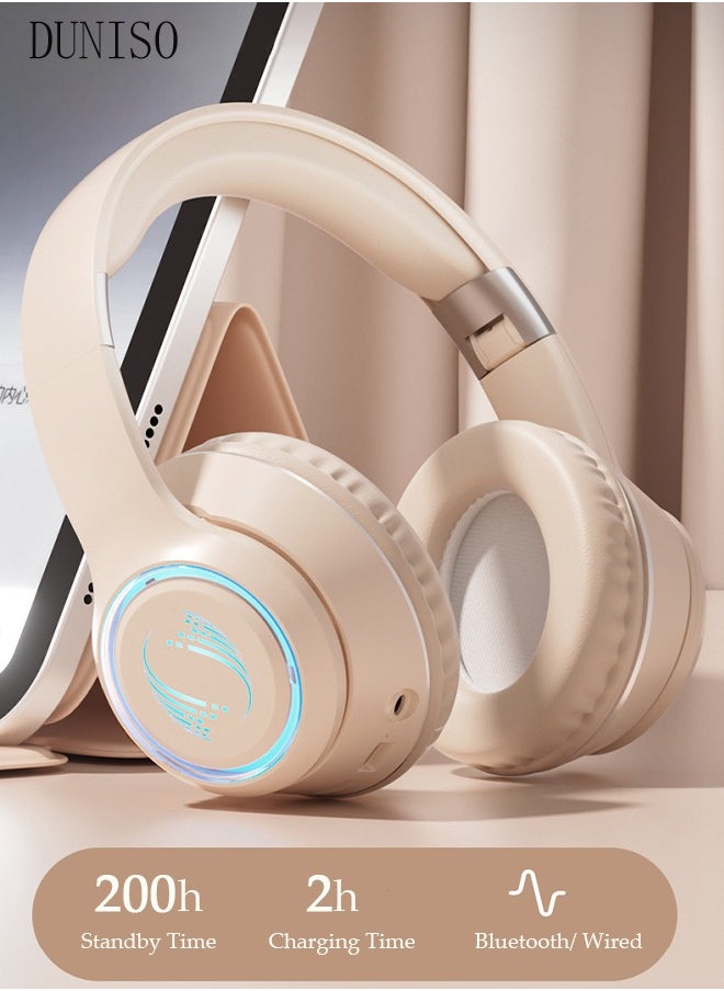DUNISO Wireless Headphones Bluetooth With 7 Colors LED Light Over Ear Headset Gaming Headphones with HiFi Stereo Microphone and Soft Earpads for Cellphone PC Home Office  - Image 2