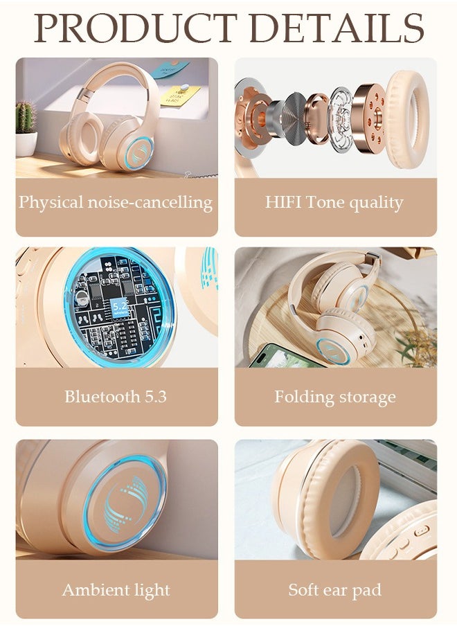 DUNISO Wireless Headphones Bluetooth With 7 Colors LED Light Over Ear Headset Gaming Headphones with HiFi Stereo Microphone and Soft Earpads for Cellphone PC Home Office  - Image 5