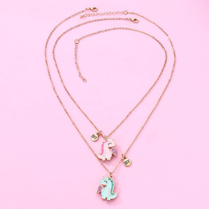 Lezmoii Friendship Necklace Best Friend Necklace Matching Magnetic BFF Necklace for 2 Girls Friendship Gifts (B: Dinosaur Gold) - Image 4