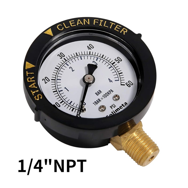 Solimeta 2" Start and Clean Filter Pressure Gauge, Water Pressure Gauge, Pool Filter Pressure Gauge, Swimming Pool Gauge, 1/4" NPT Lower Mount - Image 4