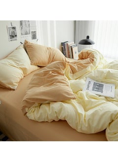 INFOSUN Duvet Cover Set King Size 4 Pcs, Include 1 Quilt Cover 220 x 240cm & 2 Pillow Cases 48 x 74cm & 1 Bedsheet 235 x 250cm, Super Soft Quality Cotton Bedding Set, NO Comforter - Milk Tea Cheese  - Image 3