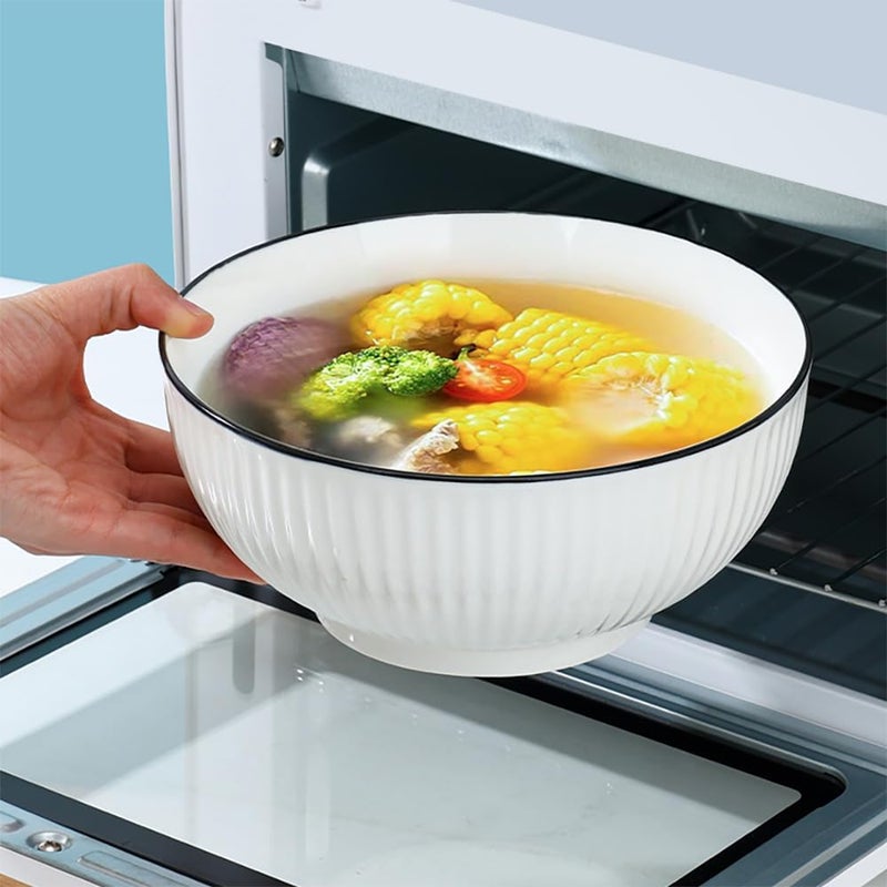 QINLANG 60 oz Large Soup Bowl Pho Bowls Japanese Ramen Bowls Set of 3 8 in Rimmed OffWhite Porcelain Big Bowls for Eating - Image 4