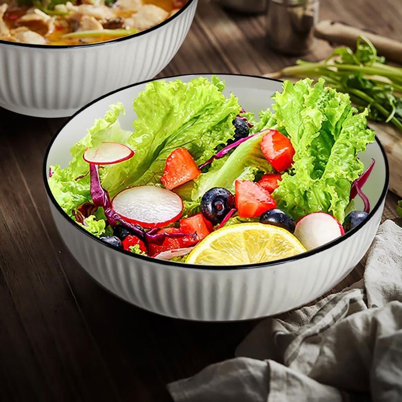 QINLANG 60 oz Large Soup Bowl Pho Bowls Japanese Ramen Bowls Set of 3 8 in Rimmed OffWhite Porcelain Big Bowls for Eating - Image 5