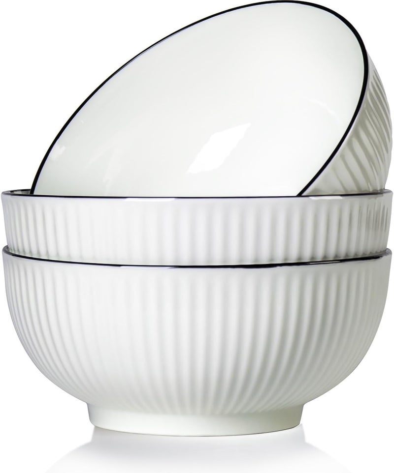 QINLANG 60 oz Large Soup Bowl Pho Bowls Japanese Ramen Bowls Set of 3 8 in Rimmed OffWhite Porcelain Big Bowls for Eating - Image 1