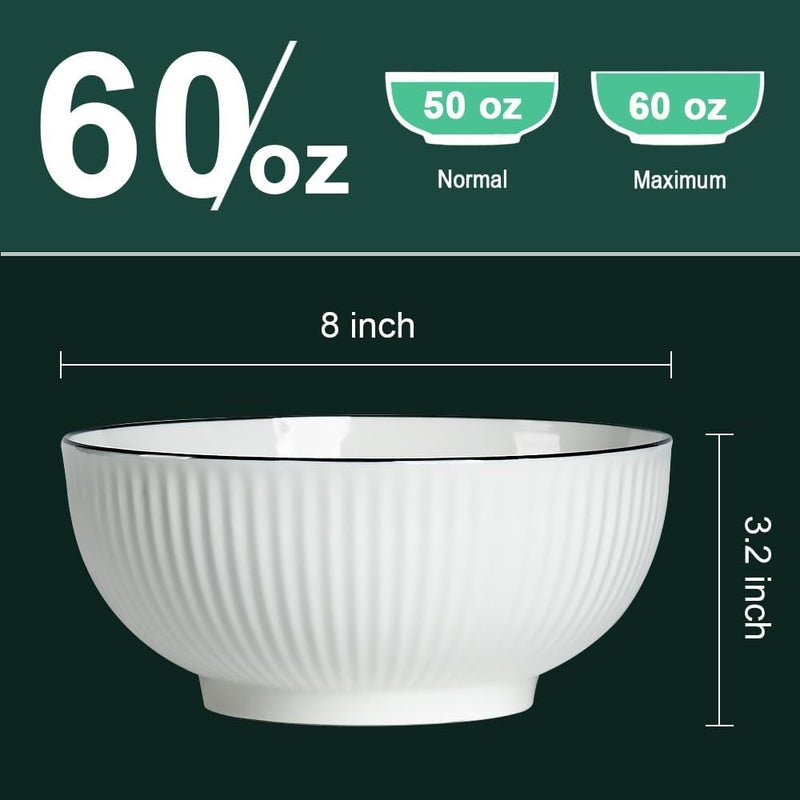 QINLANG 60 oz Large Soup Bowl Pho Bowls Japanese Ramen Bowls Set of 3 8 in Rimmed OffWhite Porcelain Big Bowls for Eating - Image 2