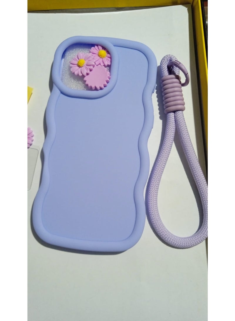 غطاء هاتف سيليكون سادة ماكرون حلوى متموجة جذابة غطاء هاتف ناعم مزود بحبل انيق متوافق مع ايفون 16 بروماكس
