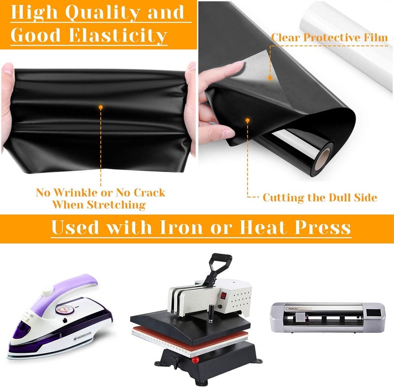 Flasoo 12" x 24ft Heat Transfer Vinyl Rolls, 2 Rolls Black and White HTV Iron on Vinyl for Shirts, Compatible with All Cutting Machine, Easy to Cut & Weed (12 Inches by 12 Feet Per Roll) - Image 4