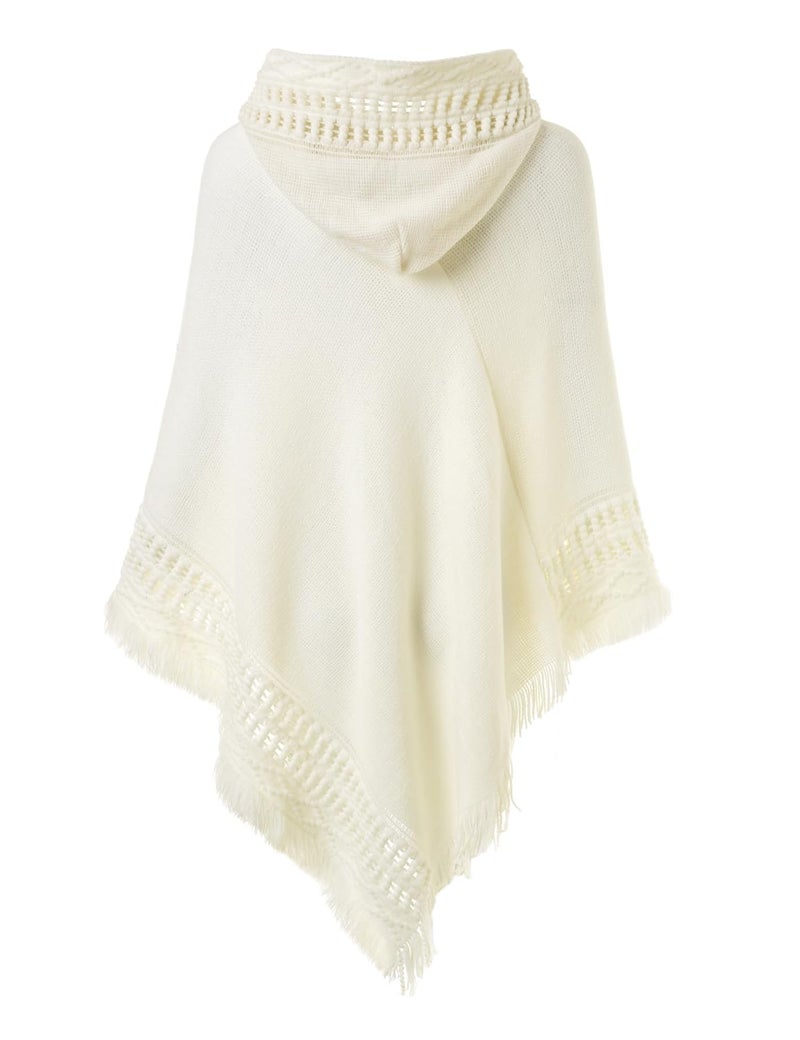 Ferand Ladies' Hooded Cape with Fringed Hem, Crochet Poncho Knitting Patterns for Women, White - Image 2