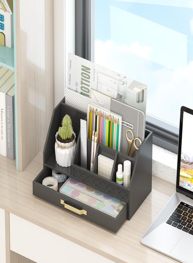 Wisuce Essentials Bamboo Desk Organizer with Drawers, Mail Organizer Countertop Wood Desk Drawer Tabletop Storage Organization Pen Holder Letter Sorter Makeup Organizer for School Home Office (Black) - Image 4