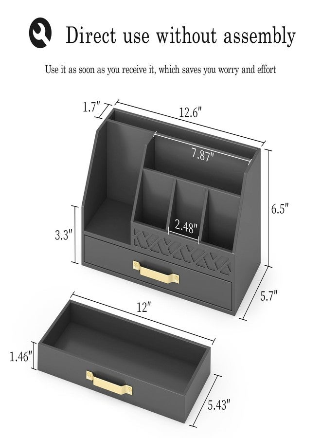 Wisuce Essentials Bamboo Desk Organizer with Drawers, Mail Organizer Countertop Wood Desk Drawer Tabletop Storage Organization Pen Holder Letter Sorter Makeup Organizer for School Home Office (Black) - Image 5