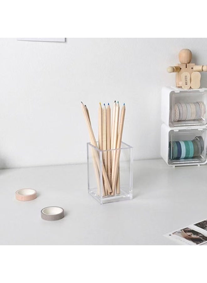 Solane 10 Pack Clear Acrylic Pen Holder Makeup Brush Holder Desktop Pencil Organizer Acrylic Pencil Cup Stationery Office Organizer Accessory for Office School Makeup Desk - Image 4