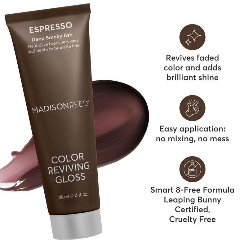Madison Reed Color Reviving Gloss, Espresso - Brown, Semi-Permanent Hair Dye, Enhances Hair Color & Corrects Tone, Adds Brilliant Shine, Keratin & Argan Oil, 4 Fl Oz (118 mL) - Image 4