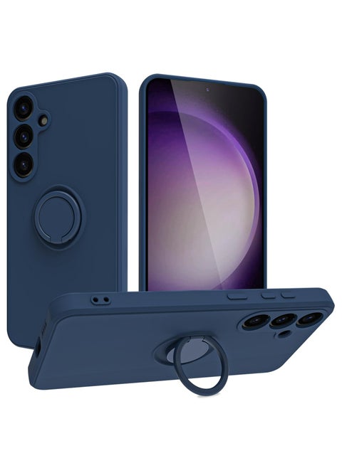 Case Cover For Samsung Galaxy A55 5G Liquid Silicone Flexible Edges Anti-scratch and Shockproof Circular Ring Support Car Magnets Blue