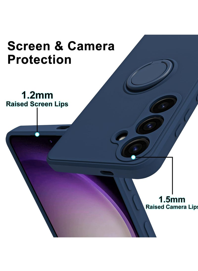 Generic - Case Cover For Samsung Galaxy A55 5G Liquid Silicone Flexible Edges Anti-scratch and Shockproof Circular Ring Support Car Magnets Blue - Image 1