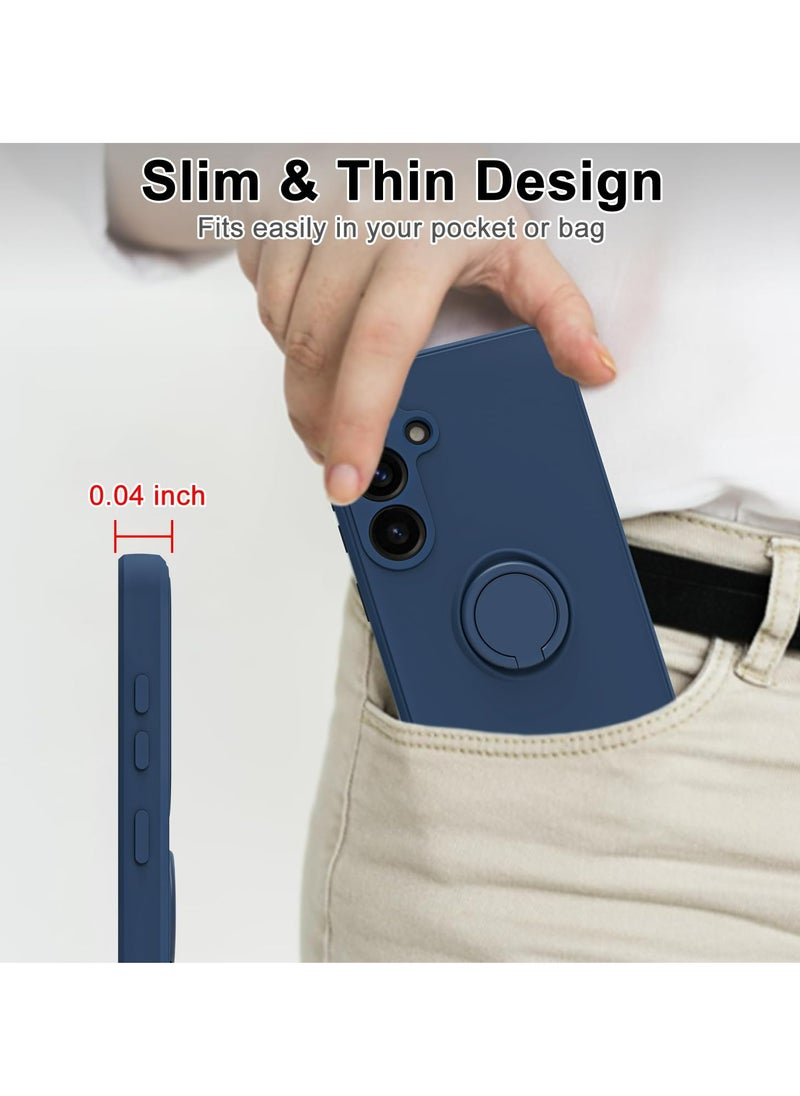 Generic - Case Cover For Samsung Galaxy A55 5G Liquid Silicone Flexible Edges Anti-scratch and Shockproof Circular Ring Support Car Magnets Blue - Image 1