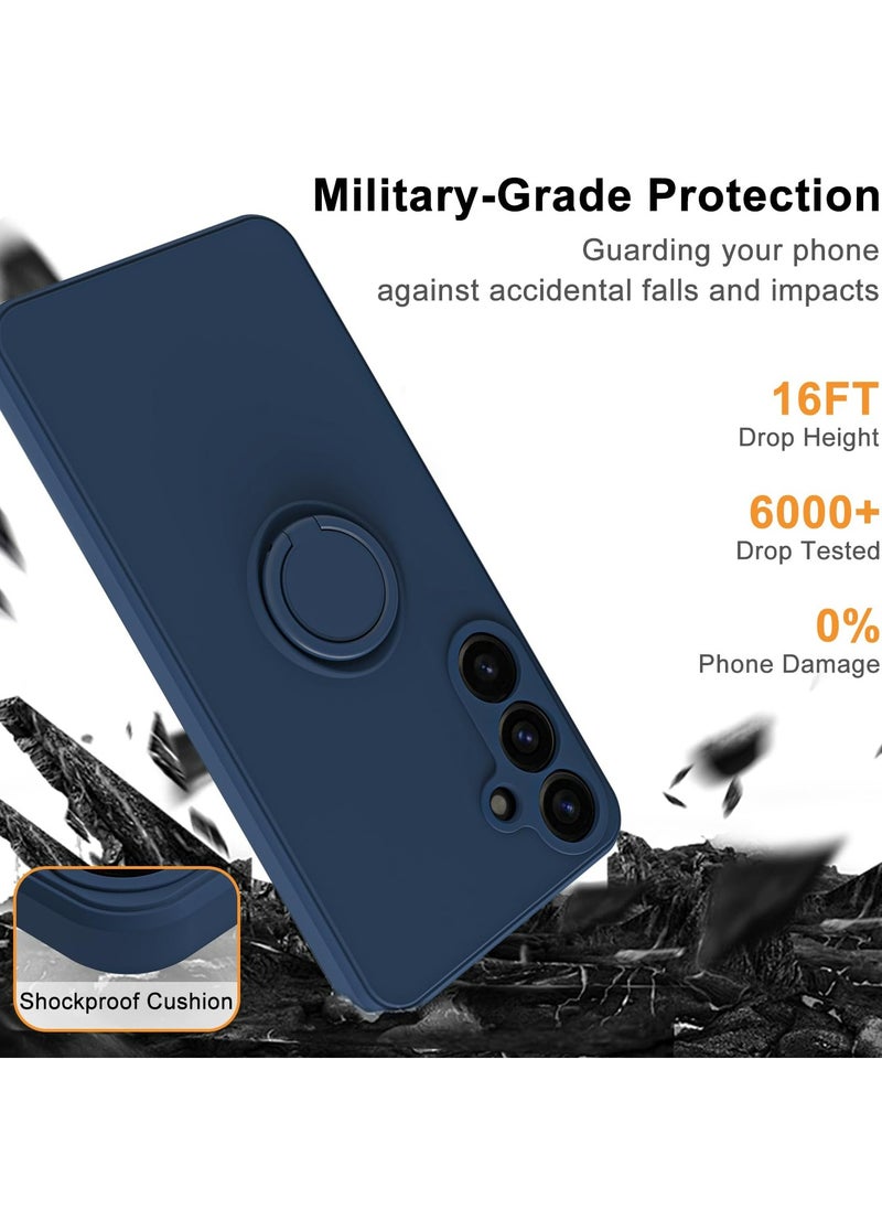 Generic - Case Cover For Samsung Galaxy A55 5G Liquid Silicone Flexible Edges Anti-scratch and Shockproof Circular Ring Support Car Magnets Blue - Image 1