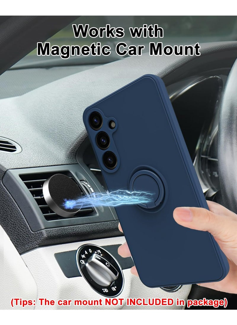 Generic - Case Cover For Samsung Galaxy A55 5G Liquid Silicone Flexible Edges Anti-scratch and Shockproof Circular Ring Support Car Magnets Blue - Image 1