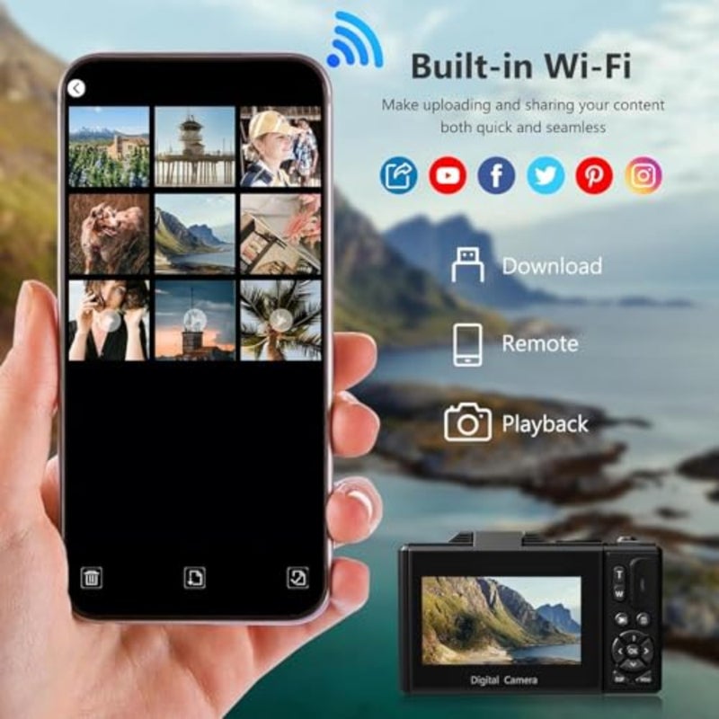 Travel camera with 18x zoom, ABS plastic body, black color, anti-shake and 180 flip screen for easy selfies and vlogging - Image 5